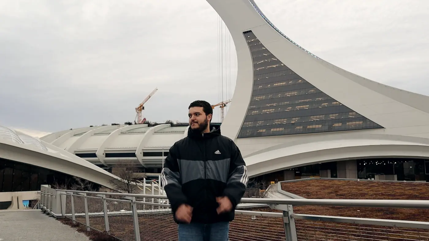 C4PO in front of the Olympic Stadium tower